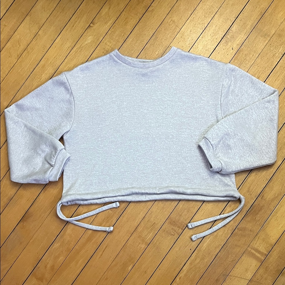 Cropped Light Beige Crewneck Sweatshirt with Drawstring Hem
